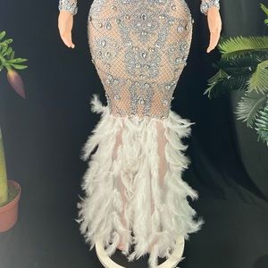 Rhinestone Long Sleeve Bodycon Evening Dress
